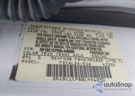 2011 Nissan Versa 1.8S z USA, uszkodzony, nr VIN 3N1BC1CP8BL446890